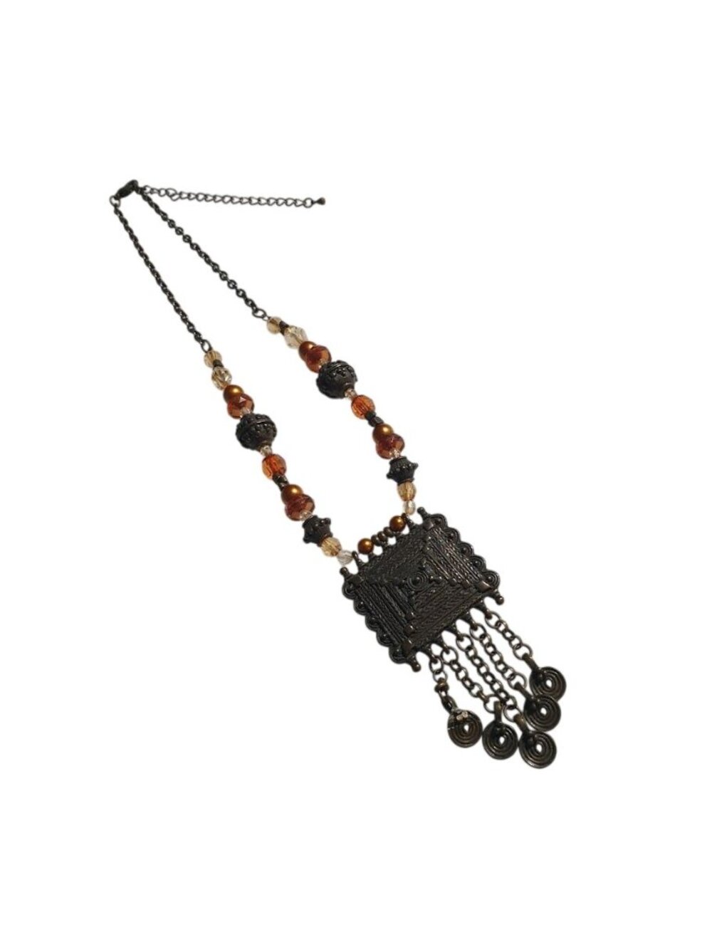 Beaded Pendant Necklace Chain Costume Aztec Handmade Crystal Bead Vintage Boho